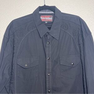 Rock & Roll Cowboy Western Shirt Mens XXL Black Snap Button Embroidered Rodeo